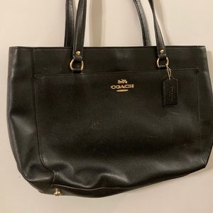 Coach black leather work tote
